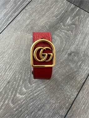 Gucci Red Leather Bracelet with Gold Double G Buckle